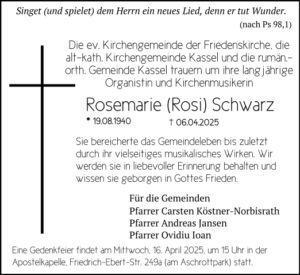 Nachruf Rosi Schwarz